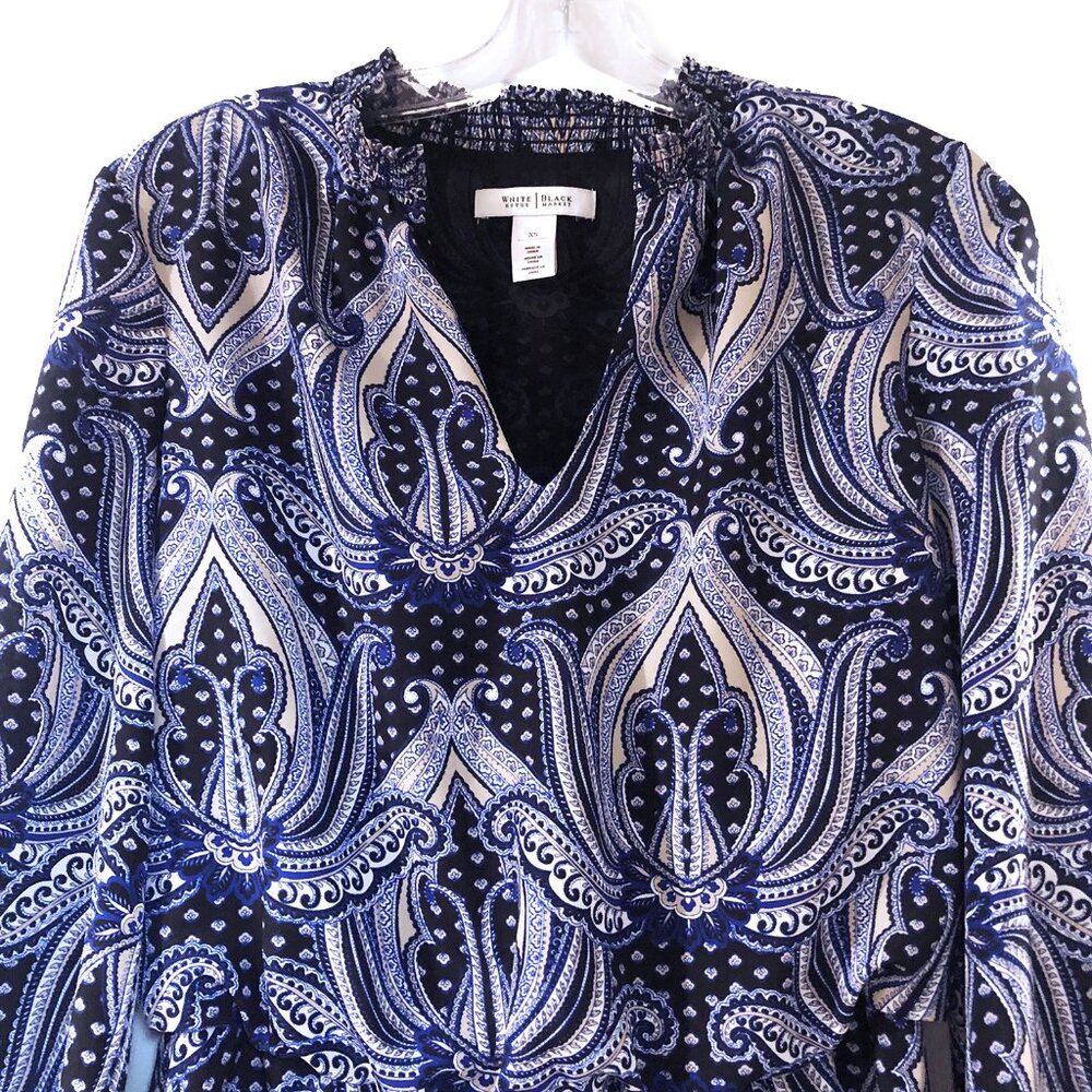 WHBM Long Sleeve Blue & Black Abstract Floral Dress